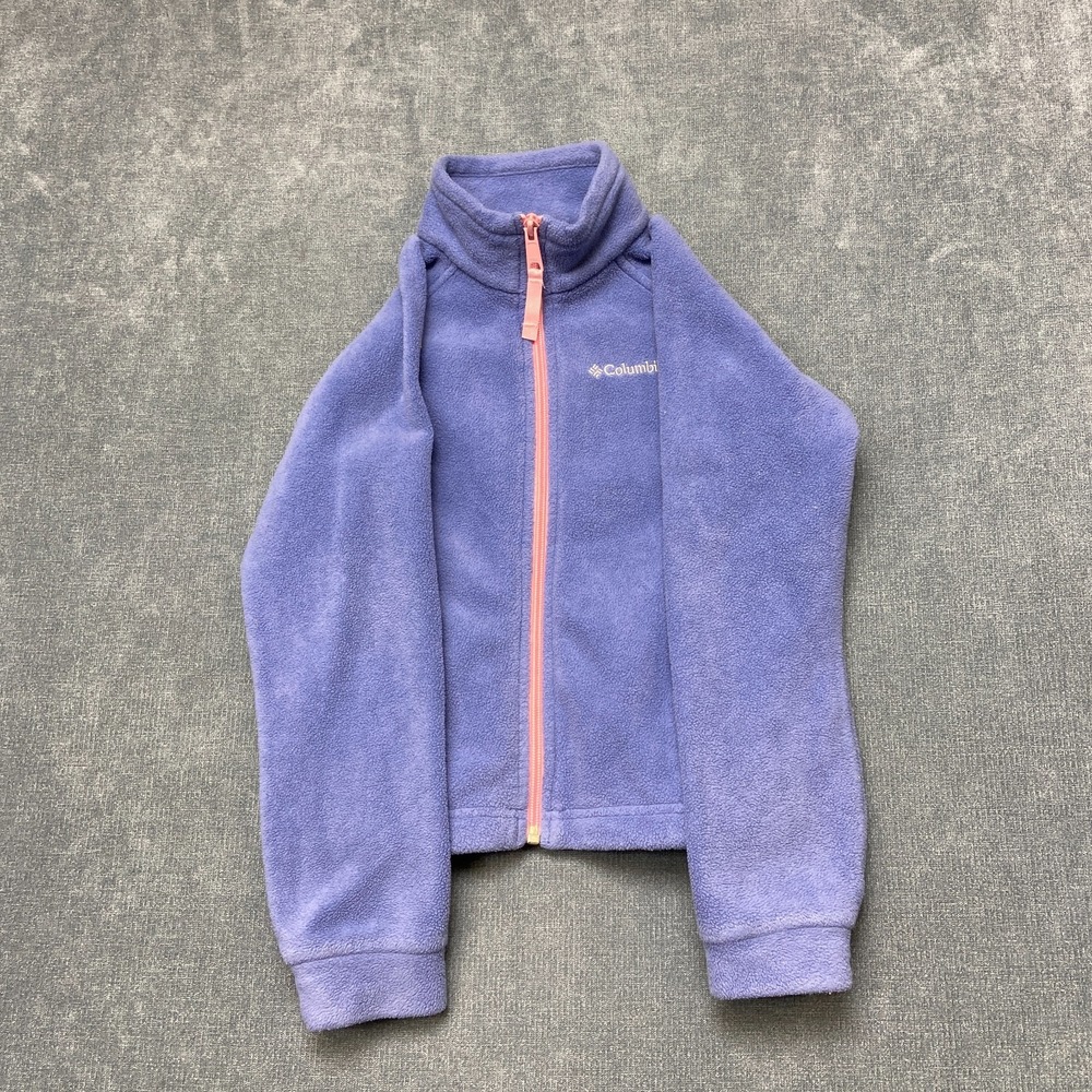 Columbia Fleece Full Zip Jacket Girls XS Purple Long Sleeve Pockets Logo Winter